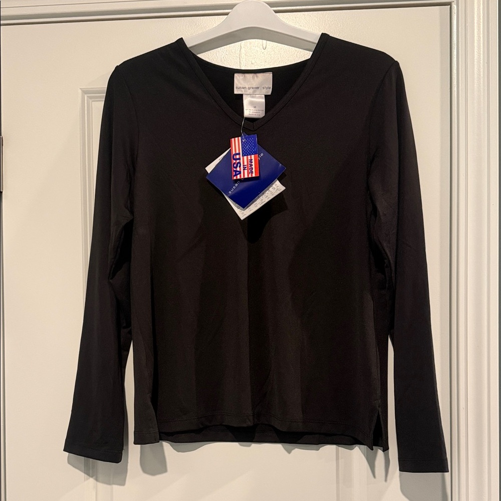 Susan Graver Elegant Black V-Neck Blouse